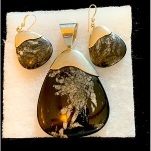 🌟 Chrysanthemum Pendant and Earrings, Antique One of a Kind! DTR .925. 2.3 oz